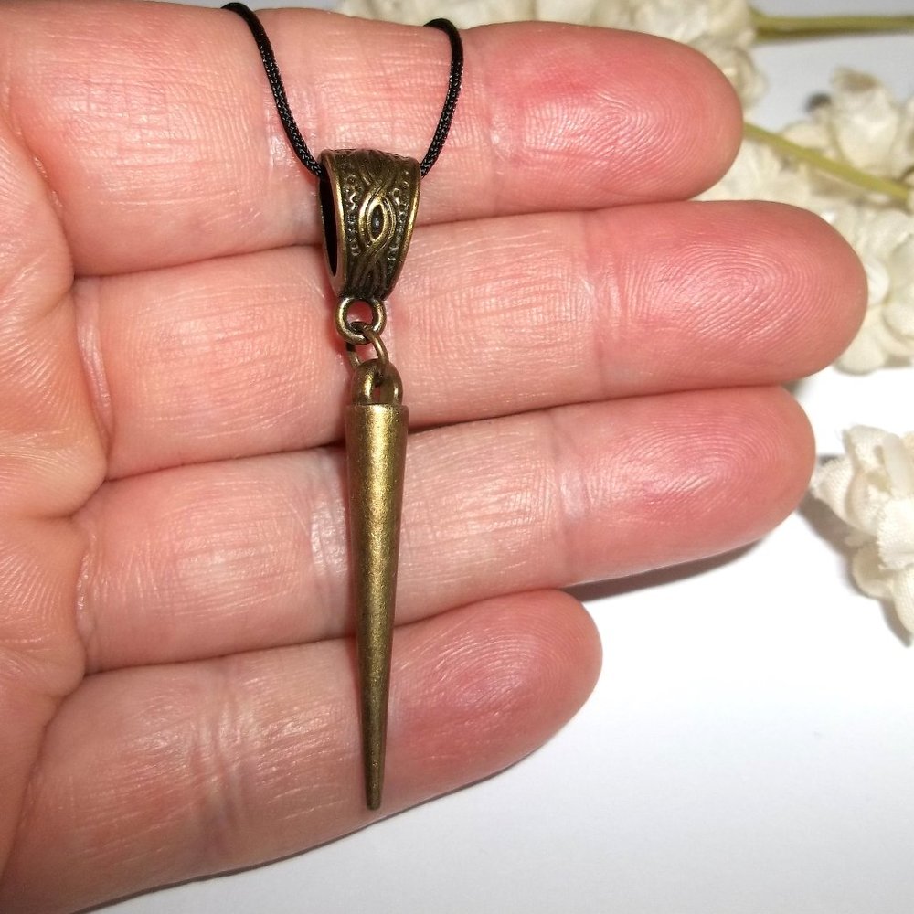 Bronze Spike Necklace Pendant Charm Unisex Gift Idea Costume Jewelry Cord D467